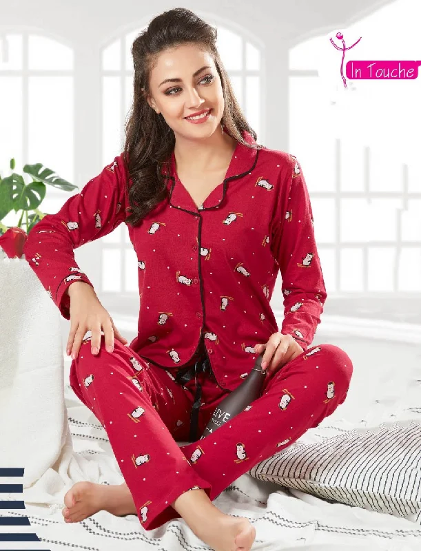 women's short sleeve pajama setsRed Full Sleeves Cotton Night suit Set for ladies