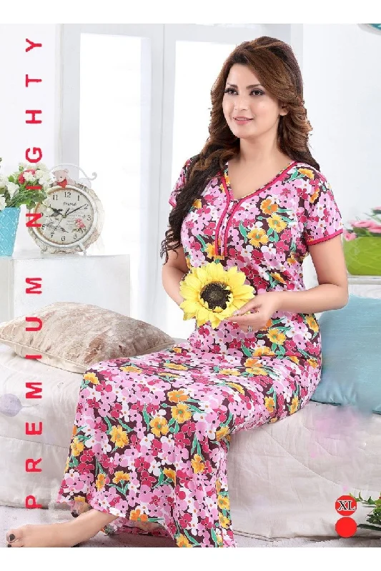 women's pajamas in soft, breathable materialsFloral Printed Designer women Cotton nighty Pink