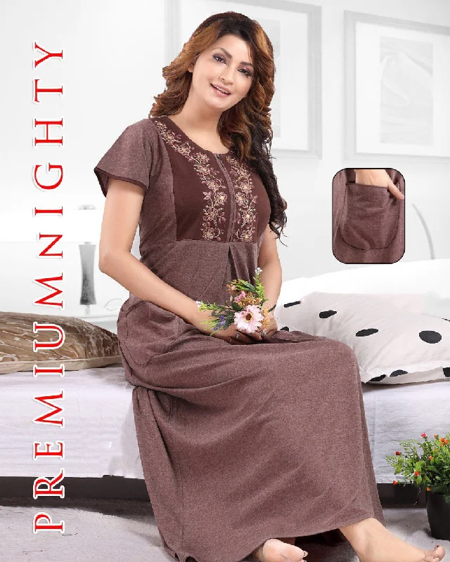 women's pajamas with a snug fitPure cotton Brown hosiery nighty Gown for Women