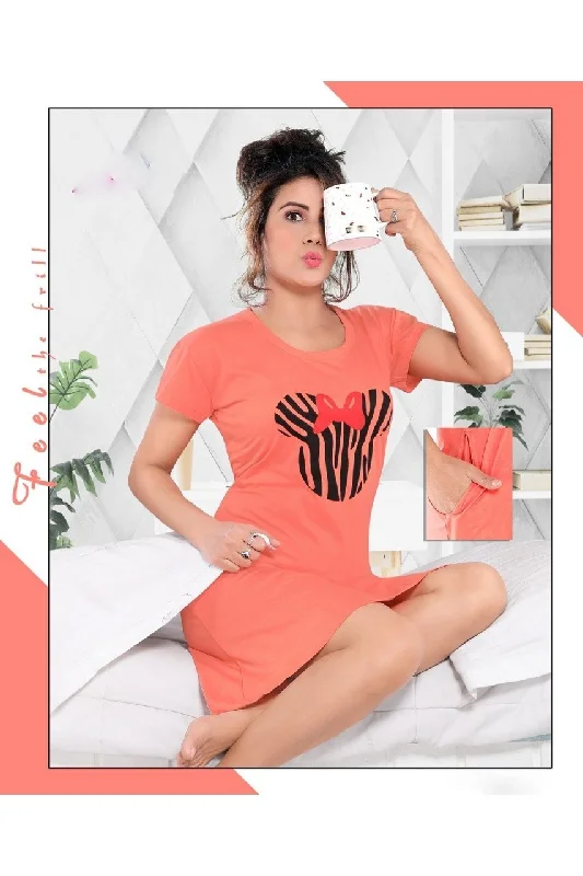 women's pajamas with a playful printWomen Cotton Long T-shirt Nighty with pockets