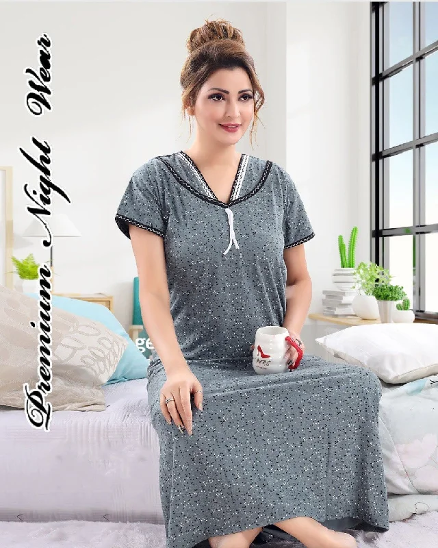 women's pajama sets with matching robesCotton Grey Long Nighty Night Wear for Women