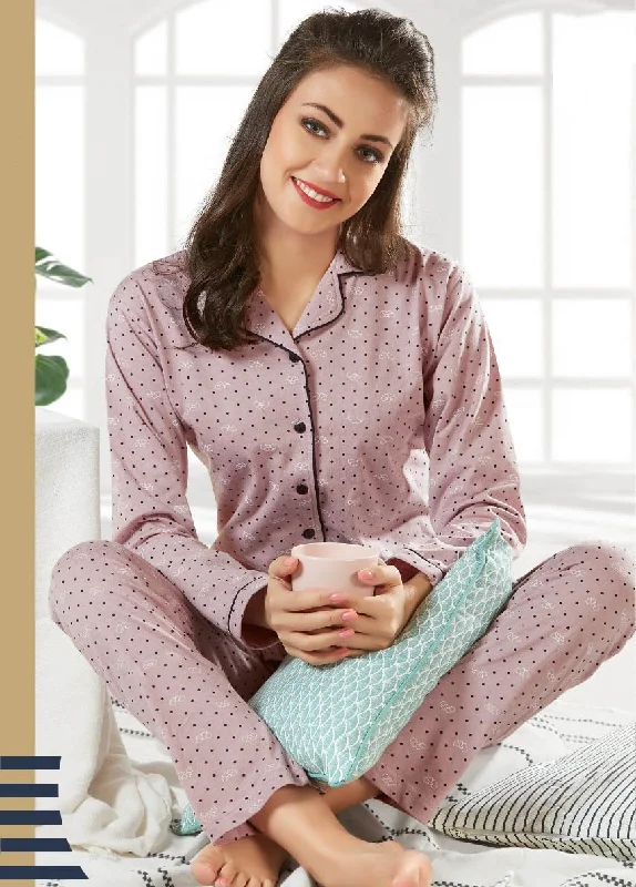 women's pajamas made in USAWinter cotton night suits Set for ladies with Collar