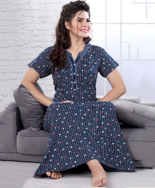 women's pajamas for those who love comfortBlue Printed Cotton Full Length Nighty for Women