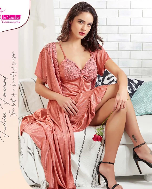 women's pajamas for those who appreciate soft, breathable fabricsPink Babydoll Satin Nighty with Robe nightgown set