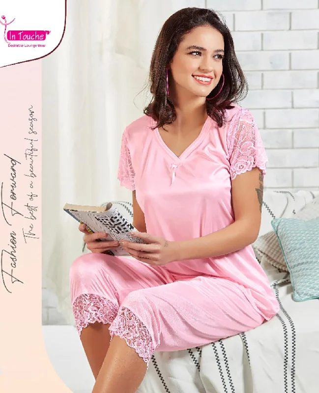 women's pajamas with a touch of elegance and sophisticationPink Satin Night Suits Set Nightwear for Woman