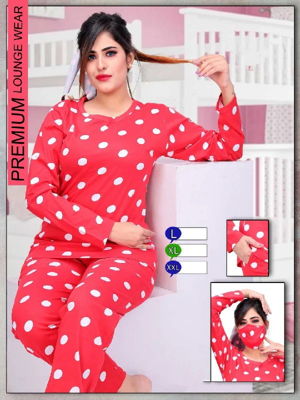 women's pajamas with a cozy, snug fit for ultimate comfortLong Top Full Sleeves Red Cotton Night Suit for ladies