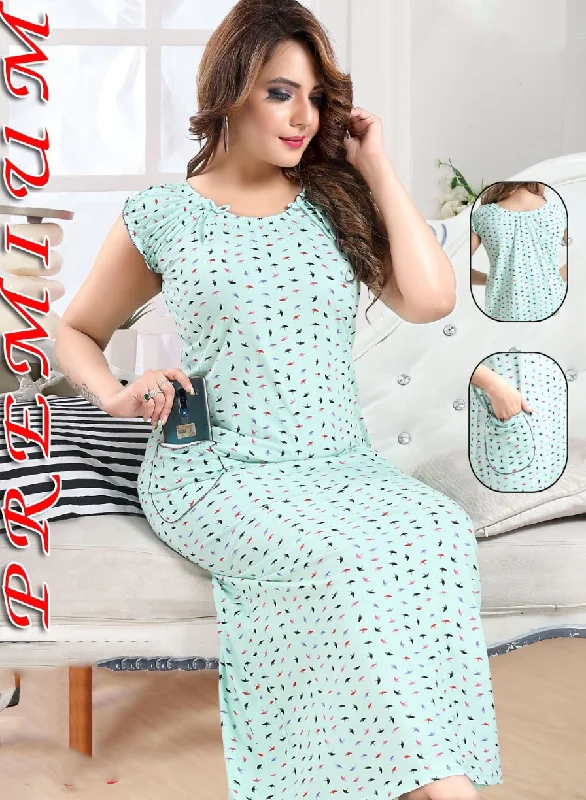 women's pajamas with a vintage lookPure Cotton Printed Light Green Nighty Nightwear for Woman