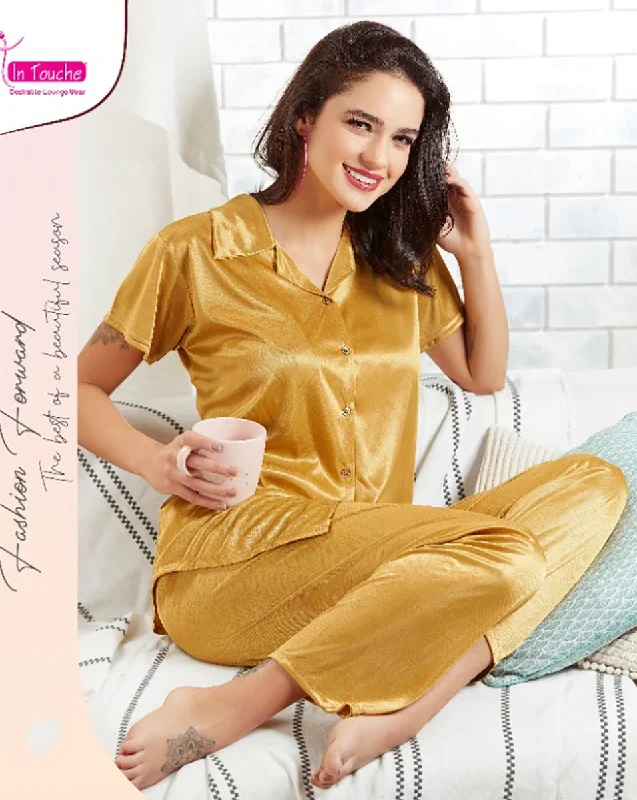 women's pajamas for all-season comfortGolden Satin Night suits Pajamas Set for Ladies