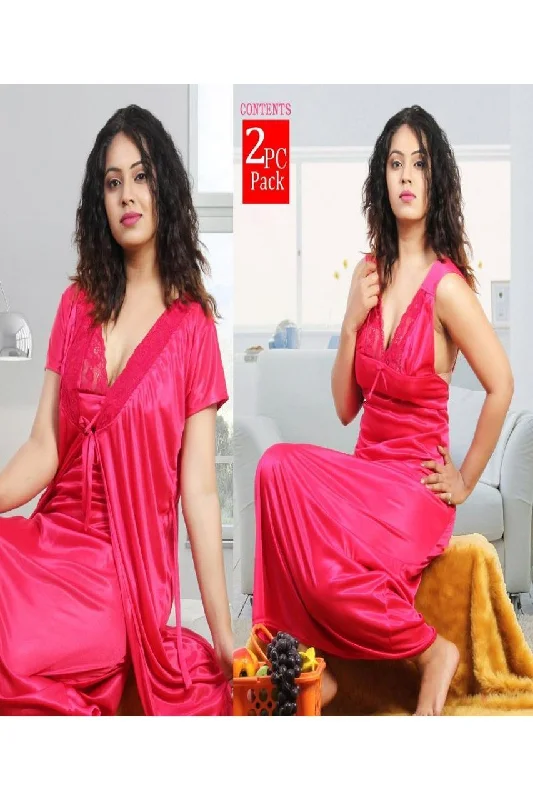 women's pajamas for travelSatin Long Night Gown With Pink Robe for women