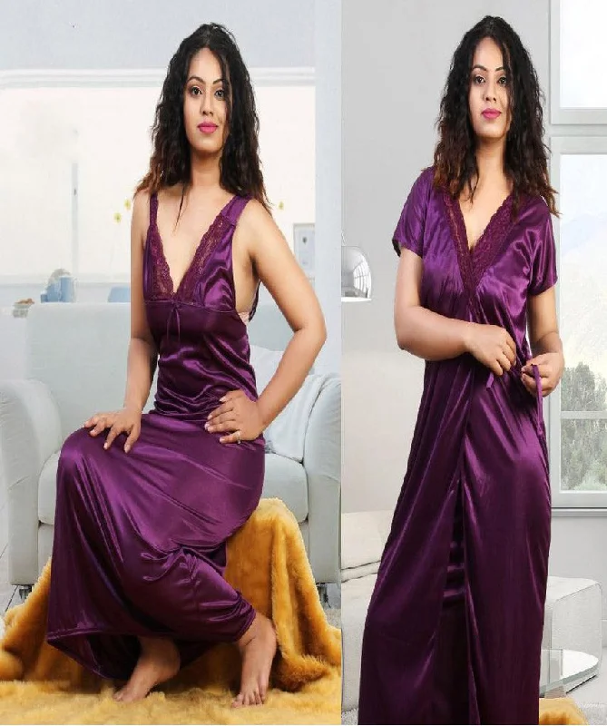 women's pajamas in pastel colorsSatin Long Night Gown With Purple Robe for women