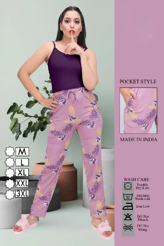 women's pajamas with adjustable waistbandsWomen's Regular Fit Cotton Printed Purple Pajamas